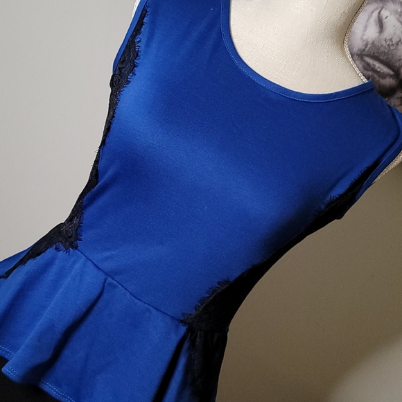American City Wear Blue & Black Peplum Dress Small - Picture 5 of 7